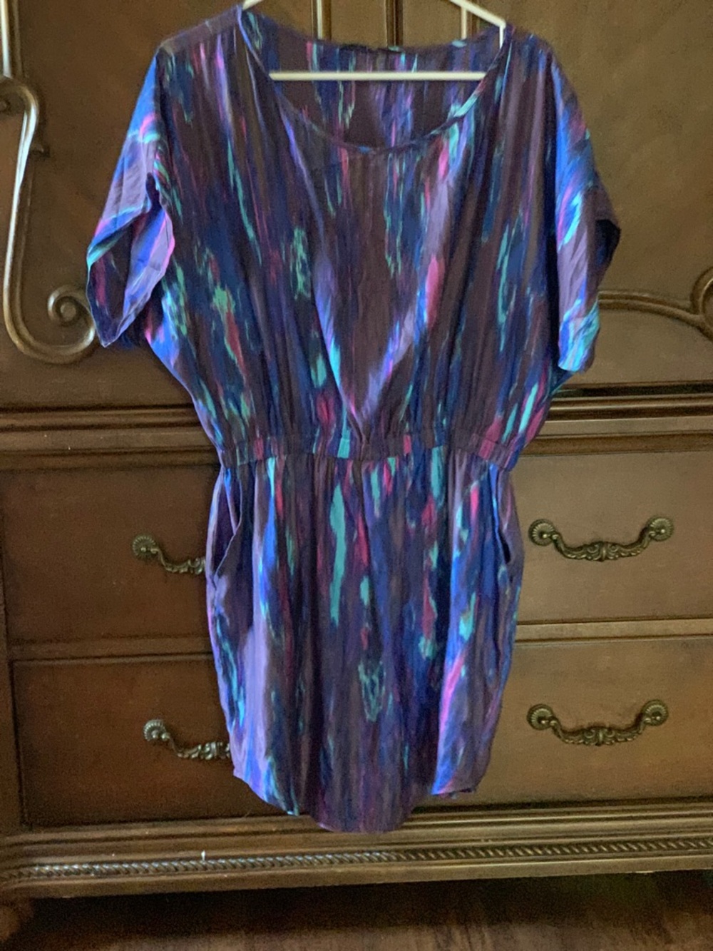 Express Multicolor Brushstroke Print Dress in Purple and Blue